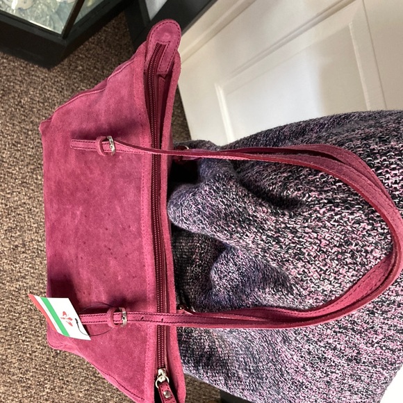 Italian leather raspberry suede handbag of Florence Italy NWT - Picture 5 of 13